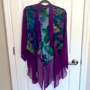 Simply silk purple and multi color floral print kimono silk shrug size s/m